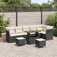 vidaXL 9-delad trädgårdsoffuppsättning med kuddar Svart Poly Rattan Acacia, vidaXL 3-delad trädgårdmatsal med kuddar Svart Poly...
