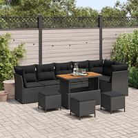 vidaXL Trädgårdsoffset med kudde 10 pcs Svart 110 x 55 x 71 cm