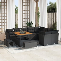 vidaXL Trädgårdsoffset med kudde 12 pcs Svart 100 x 100 x 71 cm