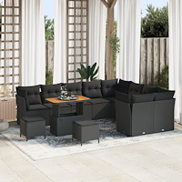 vidaXL Trädgårdsoffset med kudde 12 pcs Svart 90 x 55 x 71 cm