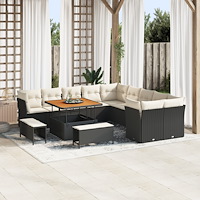 vidaXL Trädgårdsoffset 13 pcs Svart och gräddvit 100 x 100 x 71 cm