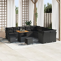 vidaXL Trädgårdsoffset med kudde 13 pcs Svart 80 x 80 x 71 cm