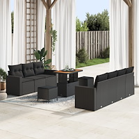 vidaXL Trädgårdsoffset med kudde 10 pcs Svart 90 x 55 x 71 cm