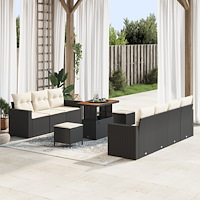 vidaXL Trädgårdsoffset 10 pcs Svart och gräddvit 90 x 55 x 71 cm