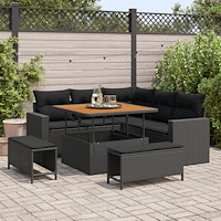 vidaXL Trädgårdsoffset med kudde 8 pcs Svart 100 x 100 x 71 cm