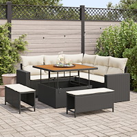 vidaXL Trädgårdsoffset 8 pcs Svart och gräddvit 100 x 100 x 71 cm
