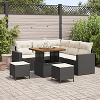 vidaXL Trädgårdsoffset 8 pcs Svart och gräddvit 80 x 80 x 71 cm