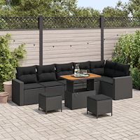 vidaXL Trädgårdsoffset med kudde 9 pcs Svart 90 x 55 x 71 cm