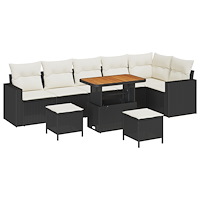 vidaXL Trädgårdsoffset 9 pcs Svart och gräddvit 90 x 55 x 71 cm