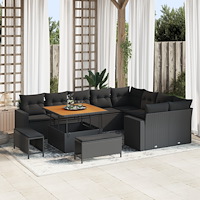 vidaXL Trädgårdsoffset med kudde 12 pcs Svart 100 x 100 x 71 cm