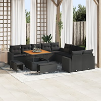 vidaXL Trädgårdsoffset med kudde 13 pcs Svart 100 x 100 x 71 cm