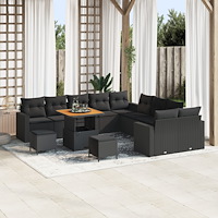 vidaXL Trädgårdsoffset med kudde 13 pcs Svart 80 x 80 x 71 cm