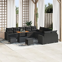 vidaXL Trädgårdsoffset med kudde 13 pcs Svart 90 x 55 x 71 cm
