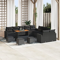vidaXL Trädgårdsoffset med kudde 14 pcs Svart 110 x 55 x 71 cm