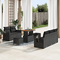 vidaXL Trädgårdsoffset med kudde 8 pcs Svart 90 x 55 x 71 cm