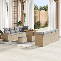 vidaXL Trädgårdsoffset med lagring 11 pcs Beige Poly rattan