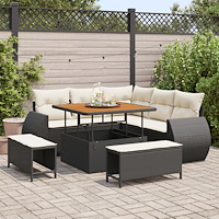 vidaXL Trädgårdsoffset 8 pcs Svart och gräddvit 100 x 100 x 71 cm