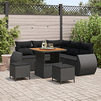 vidaXL Trädgårdsoffset med kudde 8 pcs Svart 80 x 80 x 71 cm