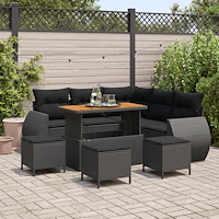 vidaXL Trädgårdsoffset med kudde 9 pcs Svart 110 x 55 x 71 cm