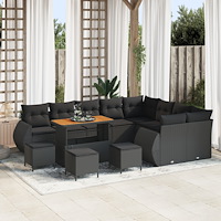 vidaXL Trädgårdsoffset med kudde 13 pcs Svart 110 x 55 x 71 cm
