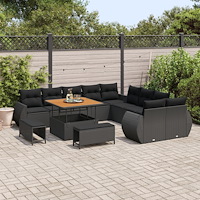 vidaXL Trädgårdsoffset med kudde 13 pcs Svart 100 x 100 x 71 cm
