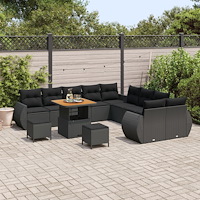 vidaXL Trädgårdsoffset med kudde 13 pcs Svart 80 x 80 x 71 cm