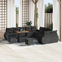 vidaXL Trädgårdsoffset med kudde 13 pcs Svart 90 x 55 x 71 cm