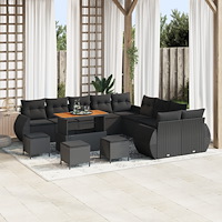 vidaXL Trädgårdsoffset med kudde 14 pcs Svart 110 x 55 x 71 cm