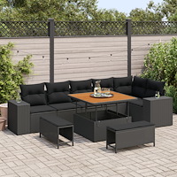 vidaXL Trädgårdsoffset med kudde 9 pcs Svart 100 x 100 x 71 cm