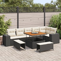 vidaXL Trädgårdsoffset 9 pcs Svart och kräm 100 x 100 x 71 cm