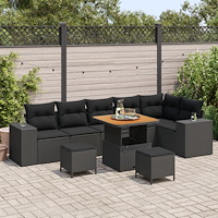 vidaXL Trädgårdsoffset med kudde 9 pcs Svart 100 x 100 x 71 cm