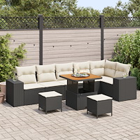 vidaXL Trädgårdsoffset med kudde 9 pcs Svart och kräm 80 x 80 x 71 cm