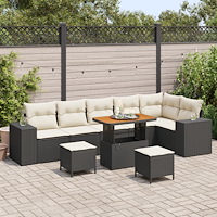 vidaXL Trädgårdsoffset med kudde 9 pcs Svart och kräm 90 x 55 x 71 cm