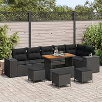 vidaXL Trädgårdsoffset med kudde 10 pcs Svart 110 x 55 x 71 cm
