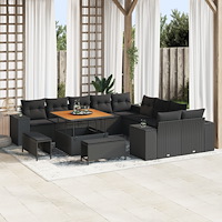 vidaXL Trädgårdsoffset med kudde 13 pcs Svart 100 x 100 x 71 cm