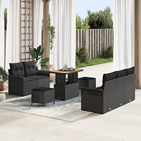 vidaXL Trädgårdsoffset med kudde med kudde 8 pcs Svart 90 x 55 x 71 cm