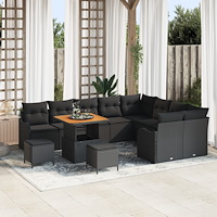 vidaXL Trädgårdsoffset med kudde 12 pcs Svart 80 x 80 x 71 cm