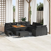 vidaXL Trädgårdsoffset med kudde 13 pcs Svart 100 x 100 x 71 cm