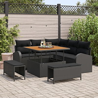 vidaXL Trädgårdsoffset med kudde 8 pcs Svart 100 x 100 x 71 cm