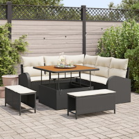 vidaXL Trädgårdsoffset med kudde 8 pcs Svart, Grädde 100 x 100 x 71 cm