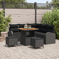 vidaXL Trädgårdsoffset med kudde med kudde 8 pcs Svart 80 x 80 x 71 cm
