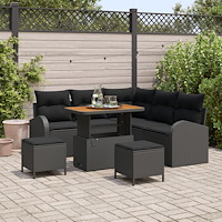 vidaXL Trädgårdsoffset med kudde med kudde 8 pcs Svart 90 x 55 x 71 cm