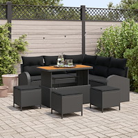 vidaXL Trädgårdsoffset med kudde 9 pcs Svart 110 x 55 x 71 cm