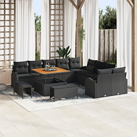 vidaXL Trädgårdsoffset med kudde 13 pcs Svart 100 x 100 x 71 cm
