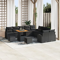 vidaXL Trädgårdsoffset med kudde 13 pcs Svart 80 x 80 x 71 cm