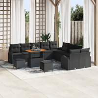 vidaXL Trädgårdsoffset med kudde 13 pcs Svart 90 x 55 x 71 cm