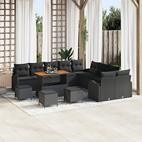 vidaXL Trädgårdsoffset med kudde 14 pcs Svart 110 x 55 x 71 cm