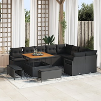 vidaXL Trädgårdsoffset med kudde 12 pcs Svart 100 x 100 x 71 cm