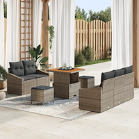 vidaXL 8-delat trädgårdsofa-set med kuddar Grå Konstrotting Akacia, vidaXL 2-sits trädgårdsoffa med förvaring & kuddar Grå Kons...