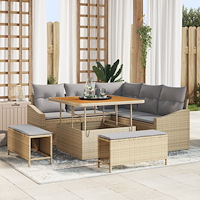 vidaXL 8 Delars Trädgårdsoffset med Dynor Beige Poly Rattan Akacia